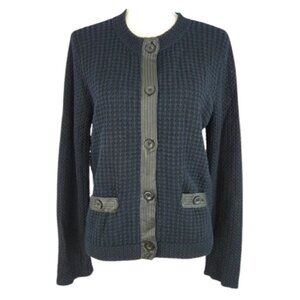 Women’s Textured Knit Button Front Cardigan Faux Leather Trim Size Small